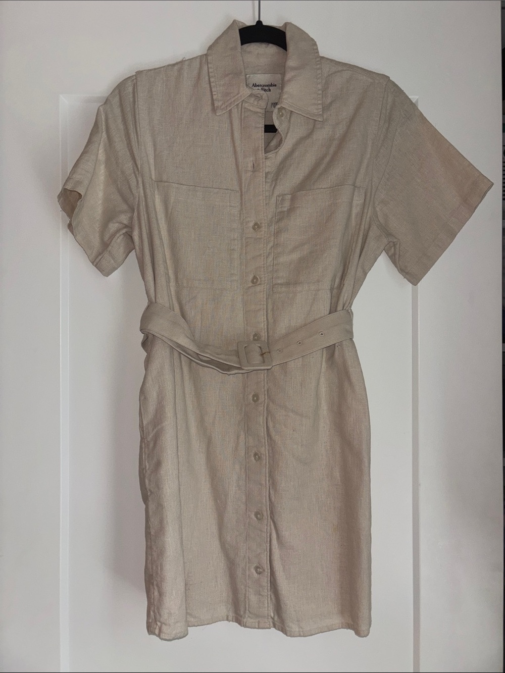 Abercrombie & Fitch linen cotton blend Beige Button-Front Shirt Dress with Belt